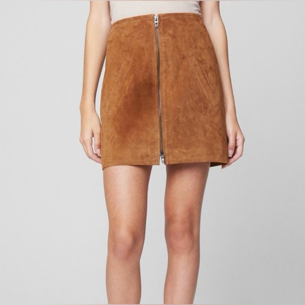 Blank NYC Size 28 EUC Alder Suede Leather Zip Front Pocketed Mini Skirt